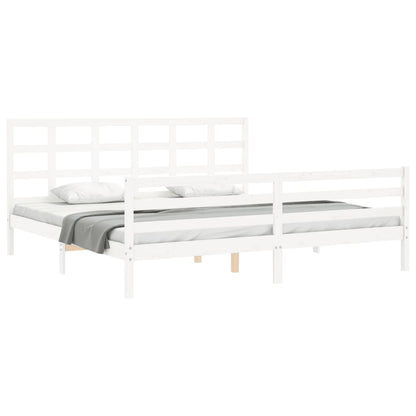 Estrutura de cama com cabeceira 200x200cm madeira maciça branco