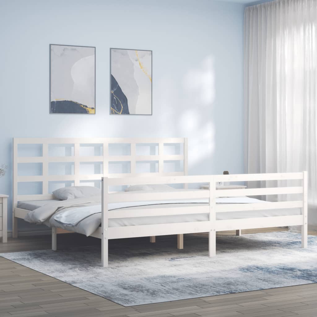 Estrutura de cama com cabeceira 200x200cm madeira maciça branco