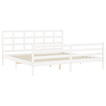 Estrutura de cama com cabeceira 200x200cm madeira maciça branco