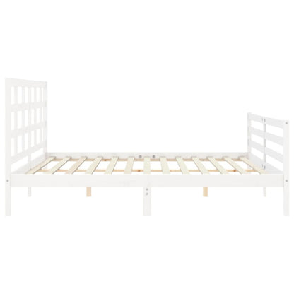 Estrutura de cama com cabeceira 200x200cm madeira maciça branco