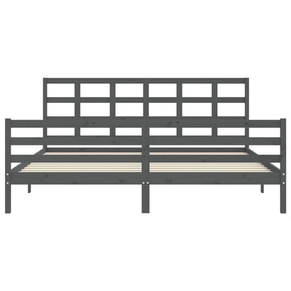 Estrutura de cama com cabeceira 200x200 cm madeira maciça cinza