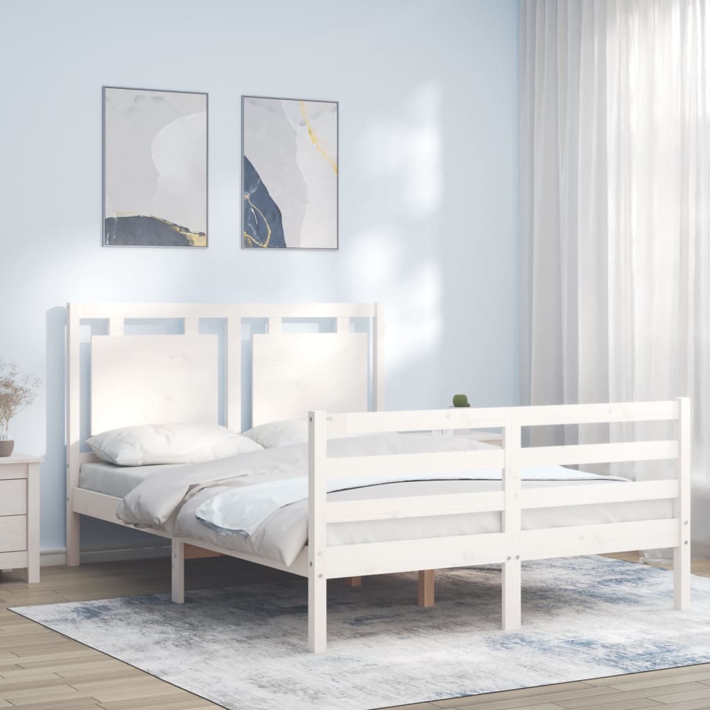 Estrutura de cama com cabeceira 140x190cm madeira maciça branco