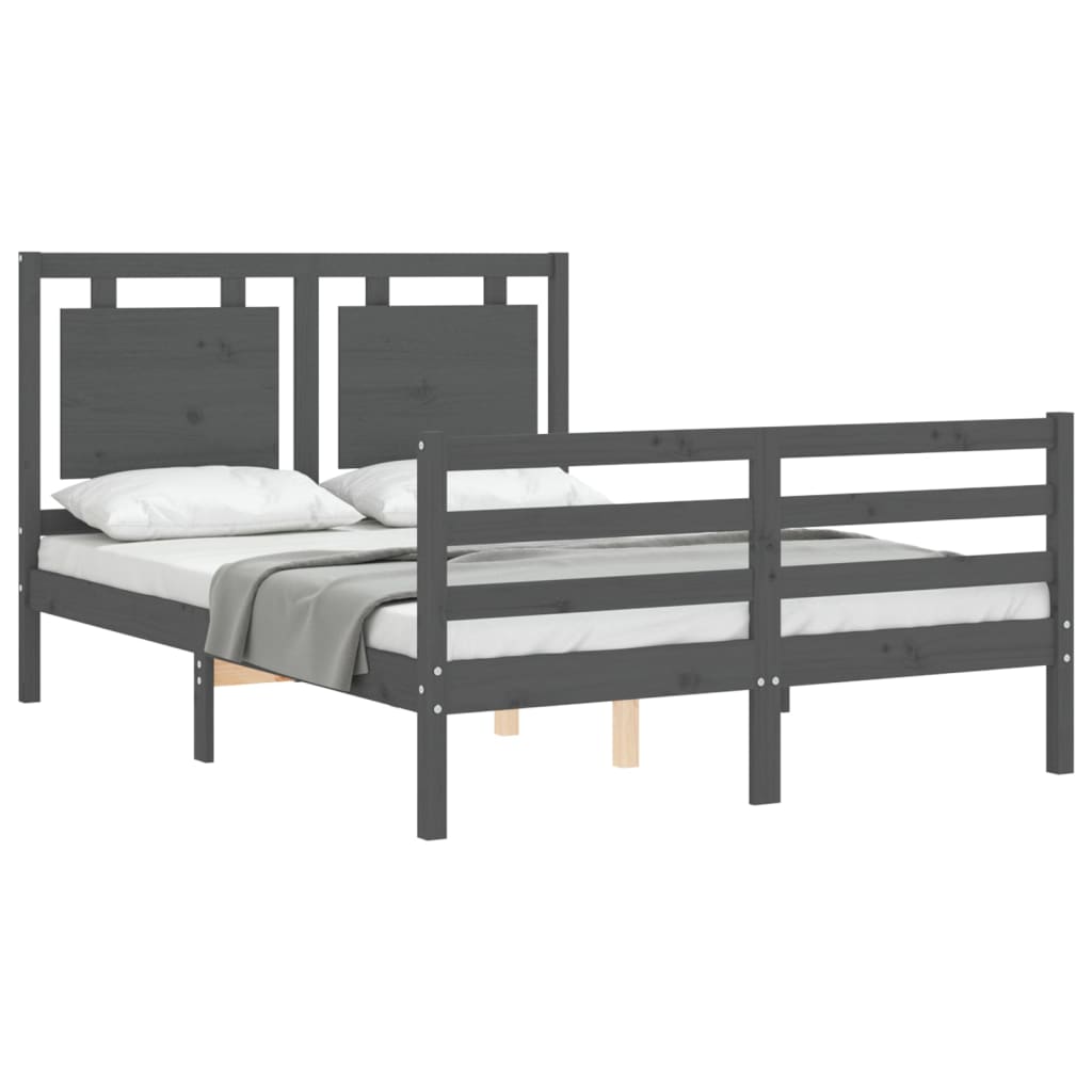 Estrutura de cama com cabeceira 140x190 cm madeira maciça cinza