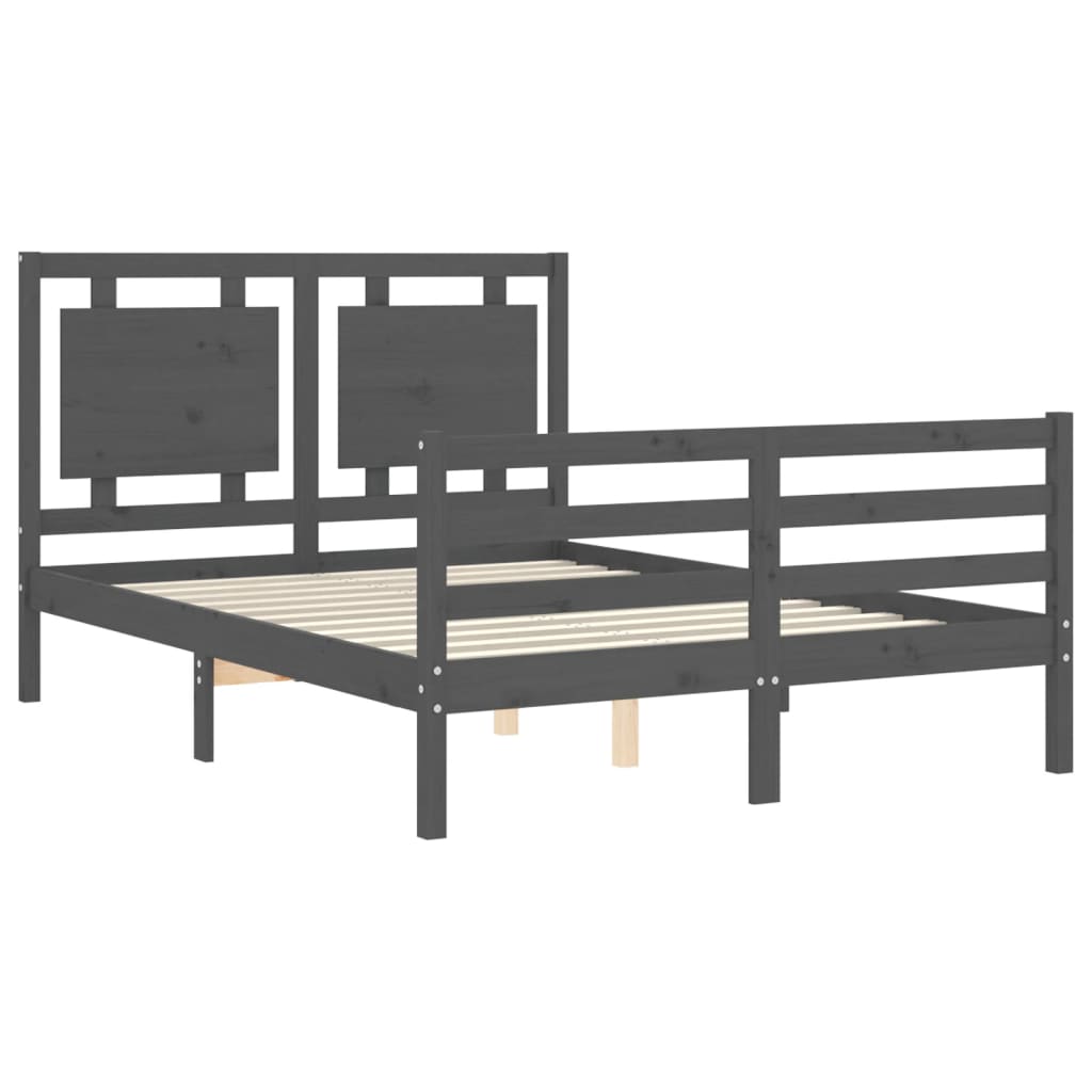 Estrutura de cama com cabeceira 140x190 cm madeira maciça cinza