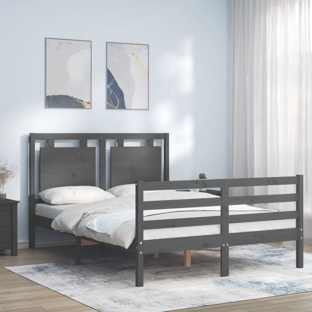 Estrutura de cama com cabeceira 140x190 cm madeira maciça cinza