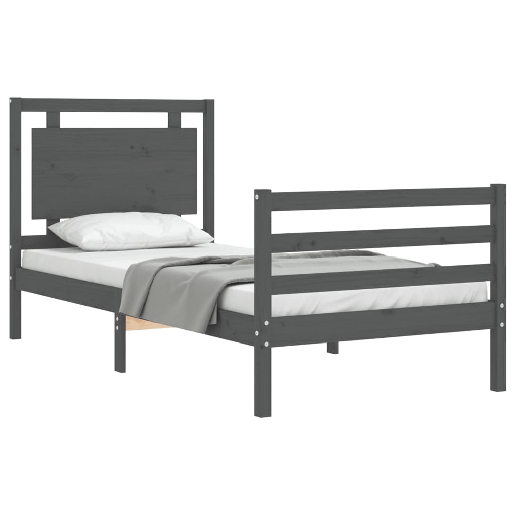 Estrutura de cama com cabeceira 90x200 cm madeira maciça cinza