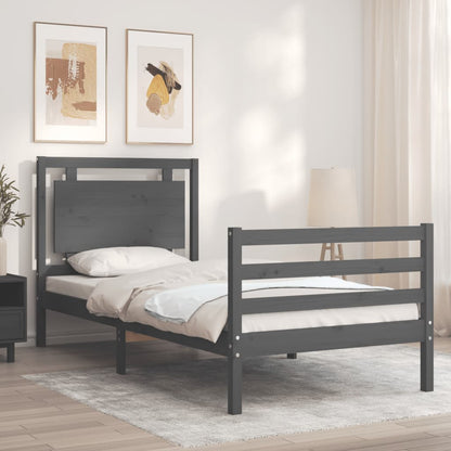 Estrutura de cama com cabeceira 90x200 cm madeira maciça cinza