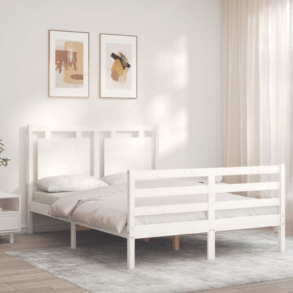 Estrutura de cama com cabeceira 140x200cm madeira maciça branco