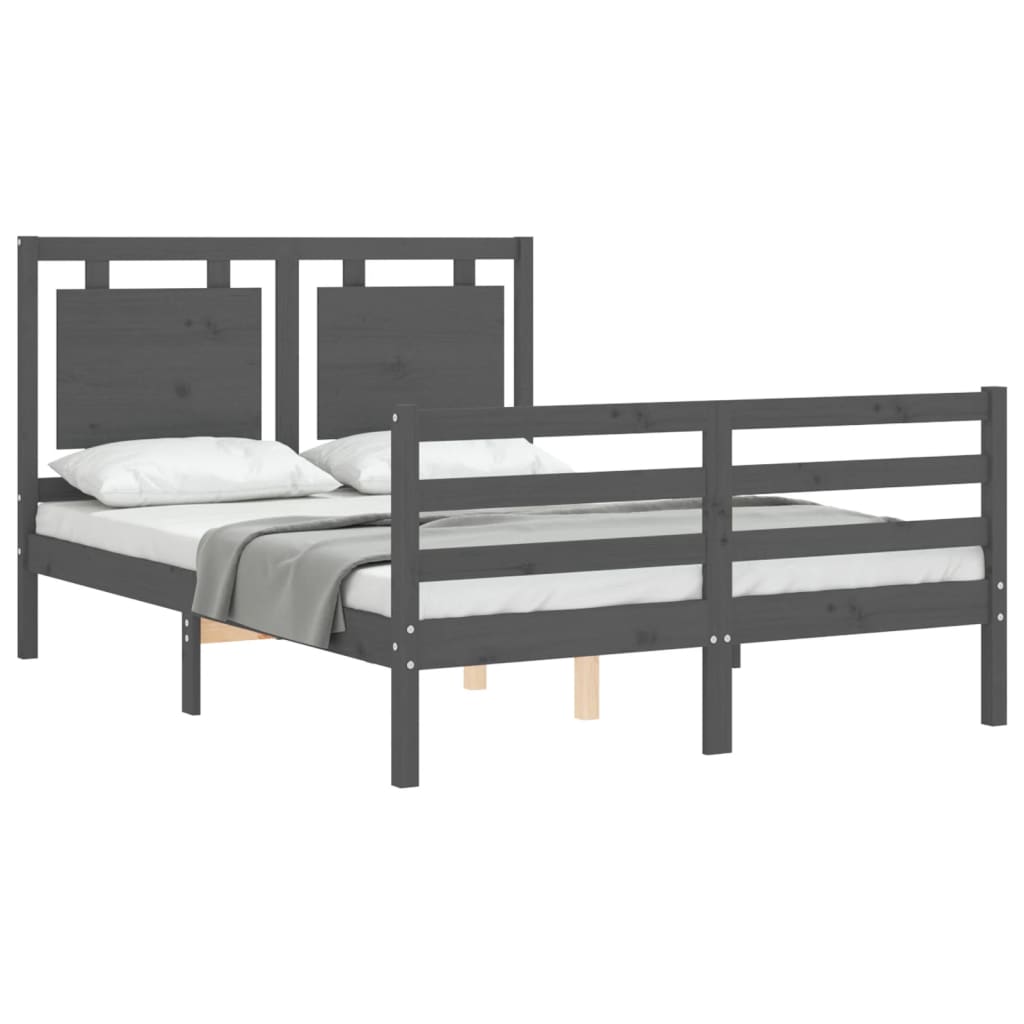 Estrutura de cama com cabeceira 140x200 cm madeira maciça cinza