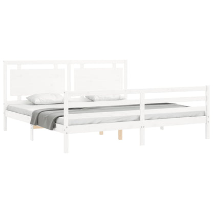 Estrutura de cama com cabeceira 200x200cm madeira maciça branco