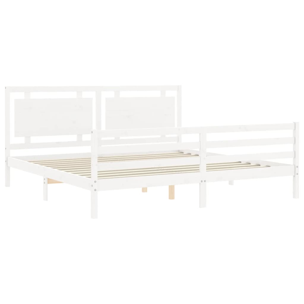 Estrutura de cama com cabeceira 200x200cm madeira maciça branco