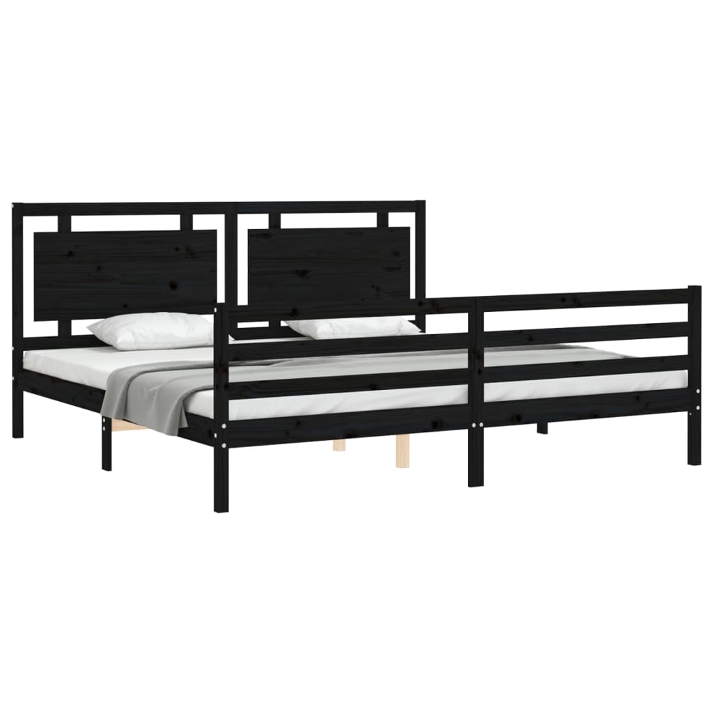 Estrutura de cama com cabeceira 200x200 cm madeira maciça preto