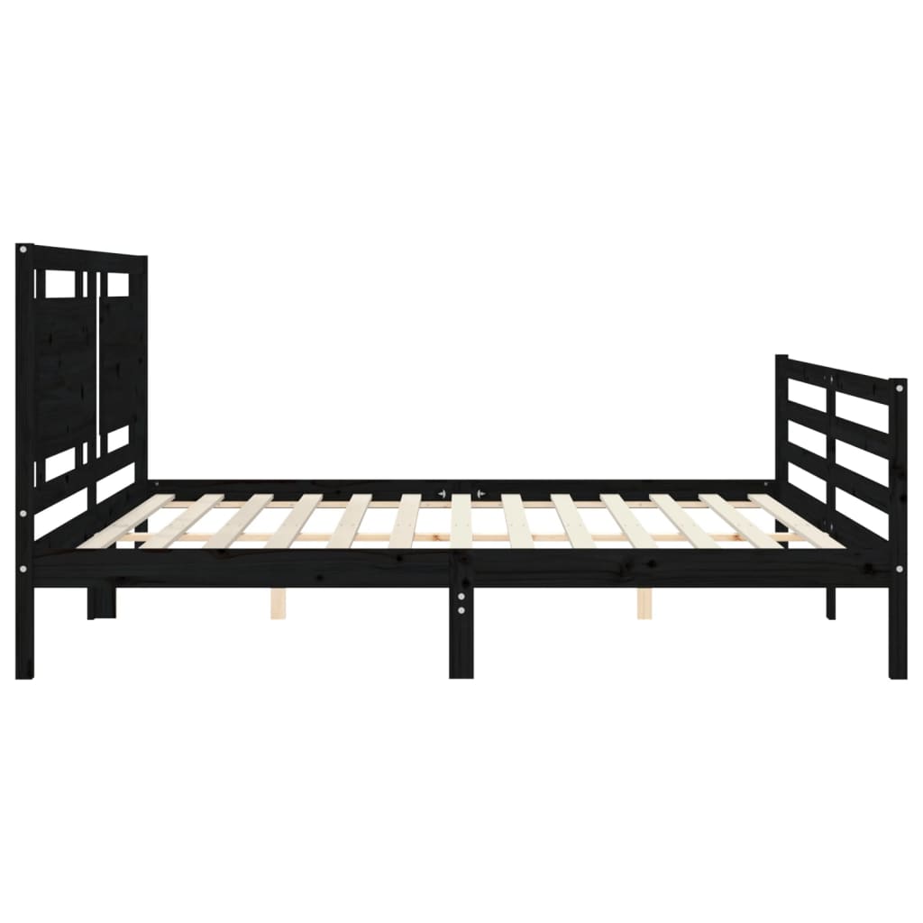 Estrutura de cama com cabeceira 200x200 cm madeira maciça preto