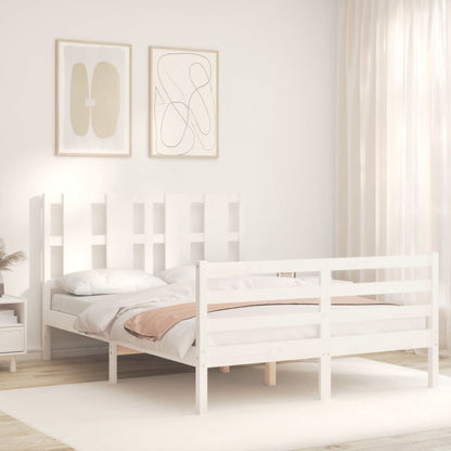 Estrutura de cama com cabeceira 140x190cm madeira maciça branco