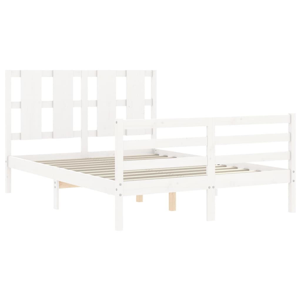 Estrutura de cama com cabeceira 140x190cm madeira maciça branco