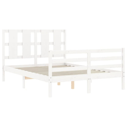 Estrutura de cama com cabeceira 140x190cm madeira maciça branco