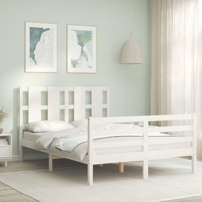 Estrutura de cama com cabeceira 140x190cm madeira maciça branco