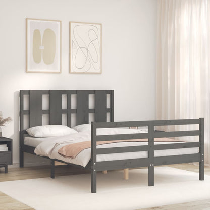 Estrutura de cama com cabeceira 140x190 cm madeira maciça cinza