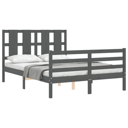 Estrutura de cama com cabeceira 140x190 cm madeira maciça cinza