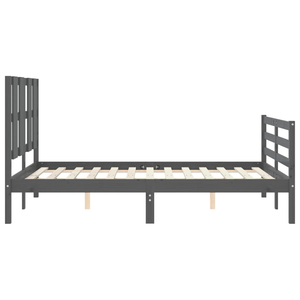 Estrutura de cama com cabeceira 140x190 cm madeira maciça cinza