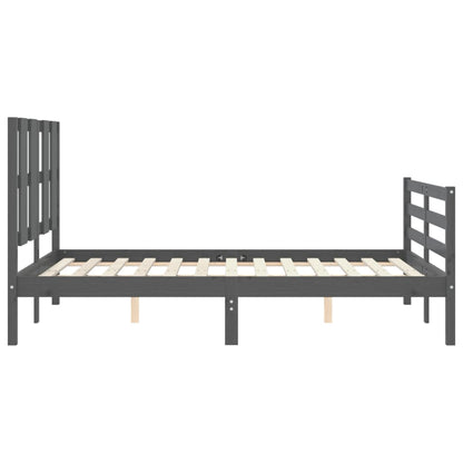 Estrutura de cama com cabeceira 140x190 cm madeira maciça cinza