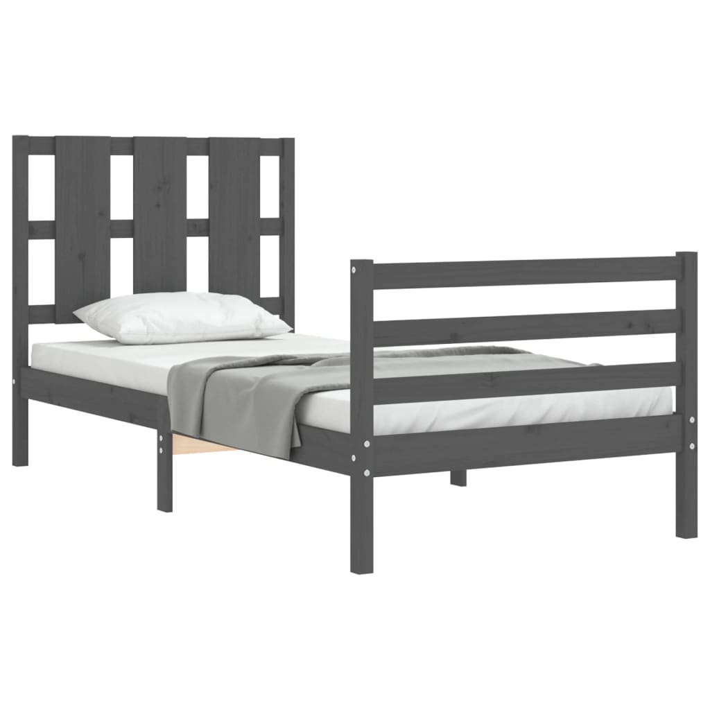 Estrutura de cama com cabeceira 90x200 cm madeira maciça cinza