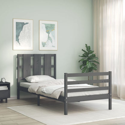 Estrutura de cama com cabeceira 90x200 cm madeira maciça cinza