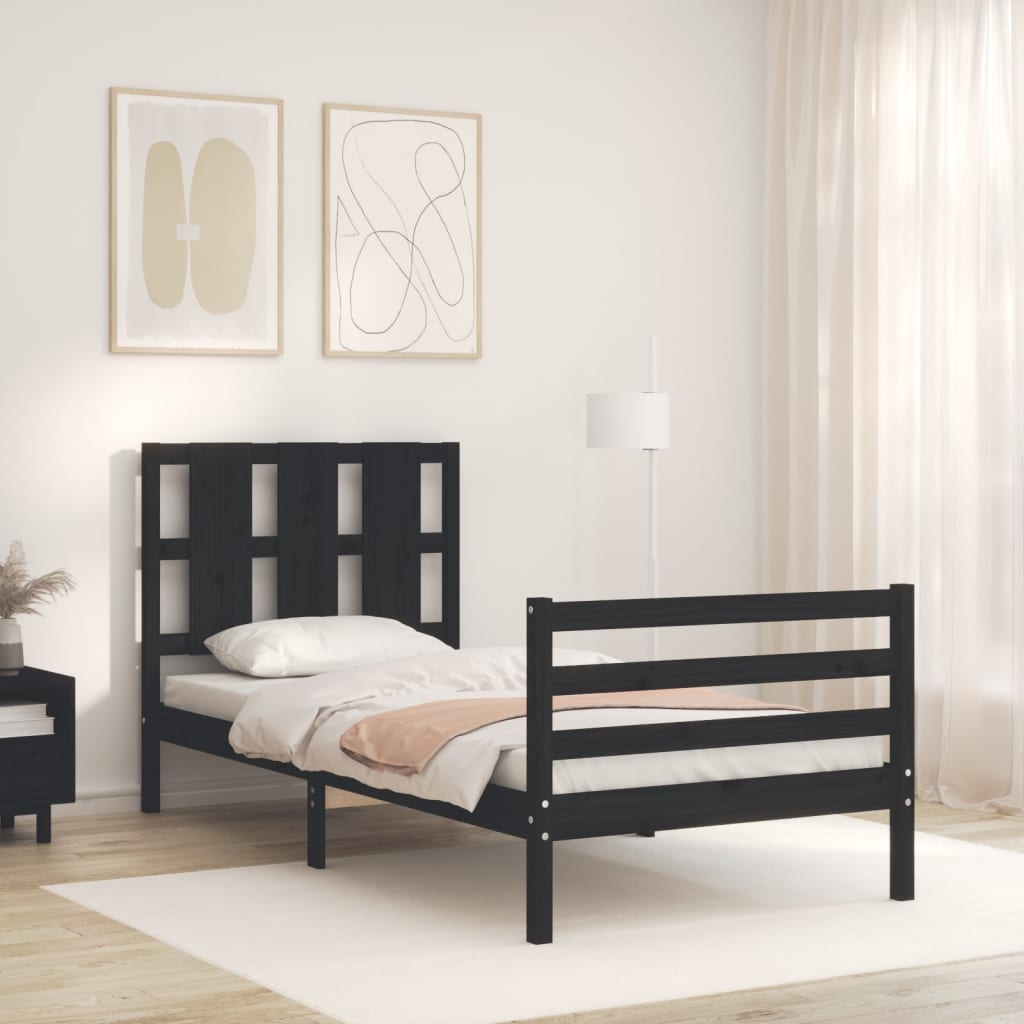 Estrutura de cama com cabeceira 90x200 cm madeira maciça preto