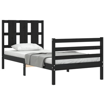 Estrutura de cama com cabeceira 90x200 cm madeira maciça preto