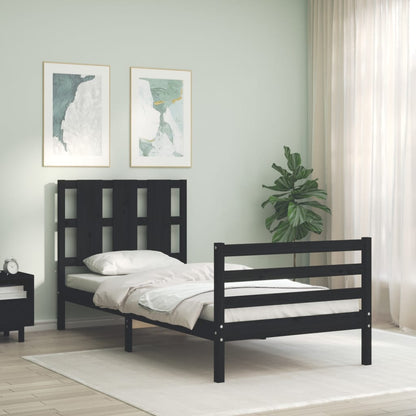 Estrutura de cama com cabeceira 90x200 cm madeira maciça preto