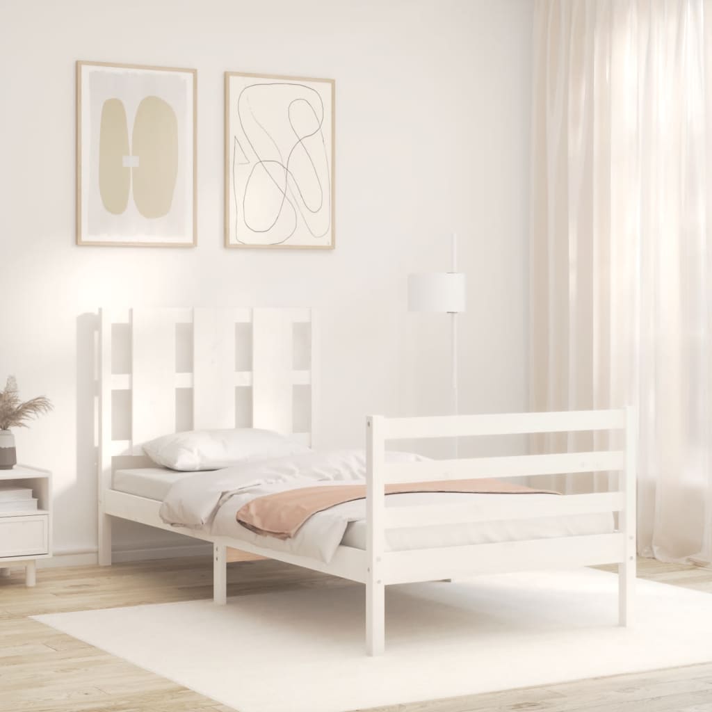 Estrutura de cama com cabeceira 100x200cm madeira maciça branco