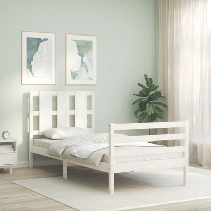 Estrutura de cama com cabeceira 100x200cm madeira maciça branco