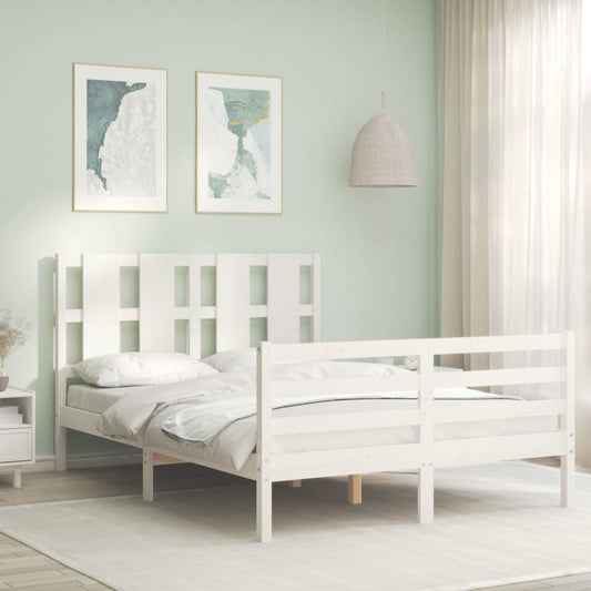 Estrutura de cama com cabeceira 120x200cm madeira maciça branco