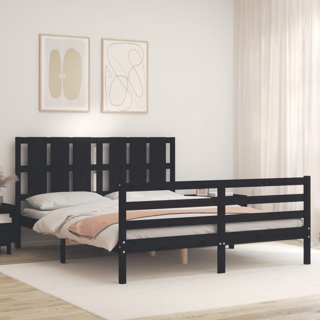 Estrutura de cama com cabeceira 160x200 cm madeira maciça preto