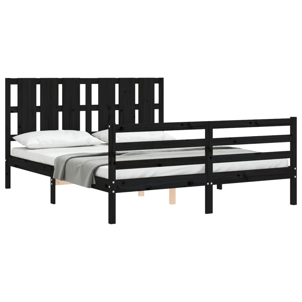 Estrutura de cama com cabeceira 160x200 cm madeira maciça preto