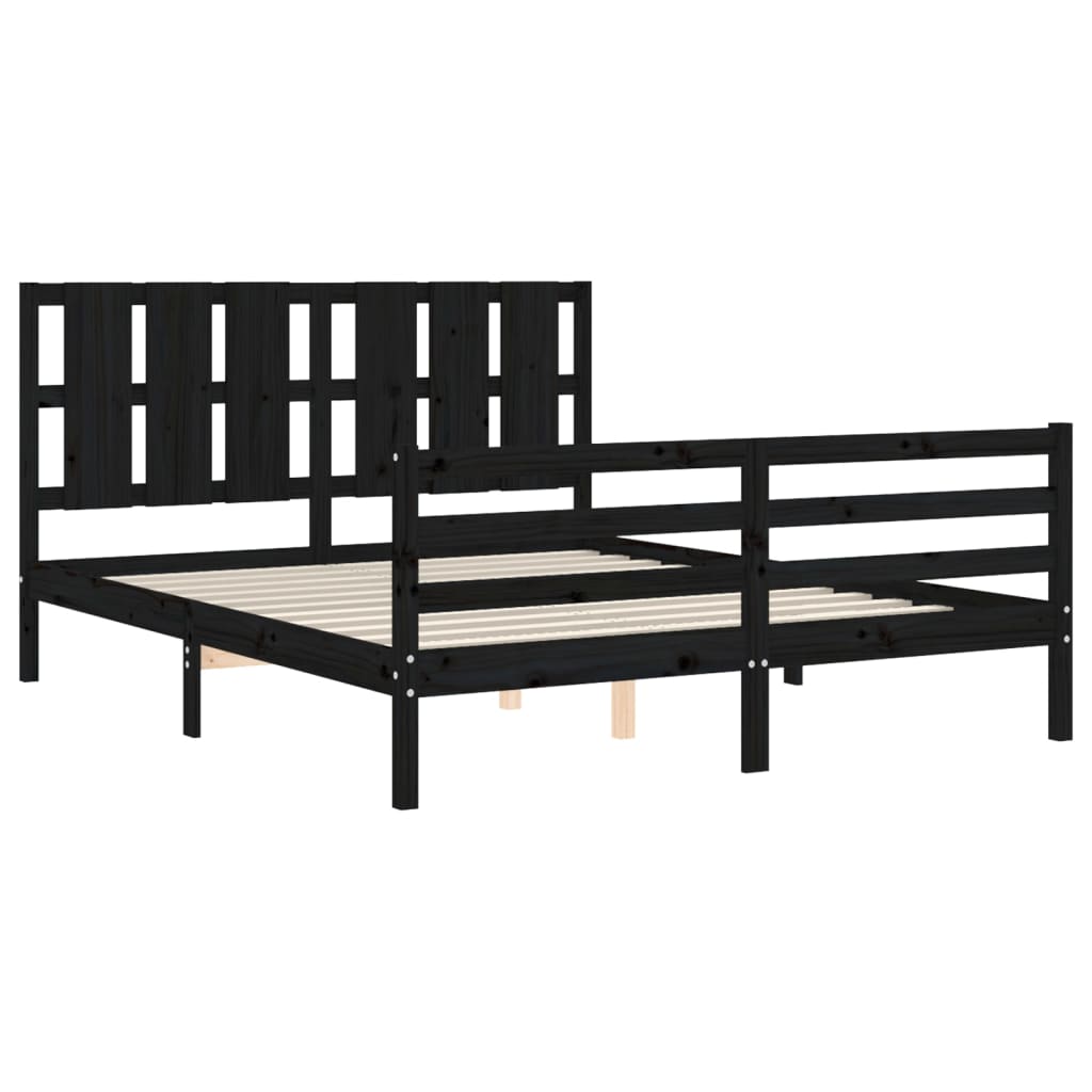 Estrutura de cama com cabeceira 160x200 cm madeira maciça preto