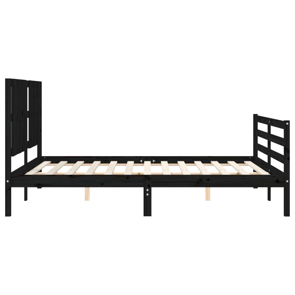 Estrutura de cama com cabeceira 160x200 cm madeira maciça preto