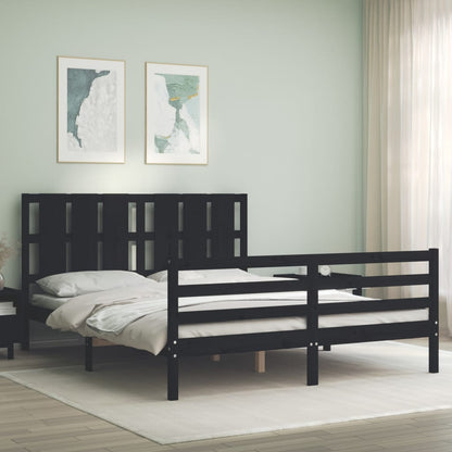 Estrutura de cama com cabeceira 160x200 cm madeira maciça preto