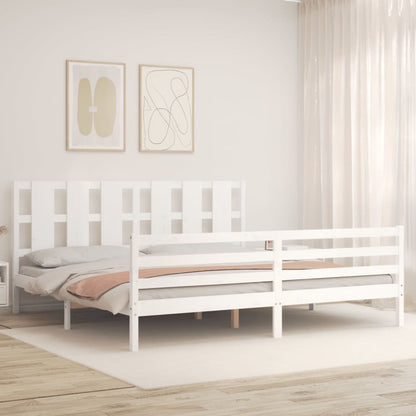 Estrutura de cama com cabeceira 200x200cm madeira maciça branco