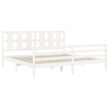 Estrutura de cama com cabeceira 200x200cm madeira maciça branco