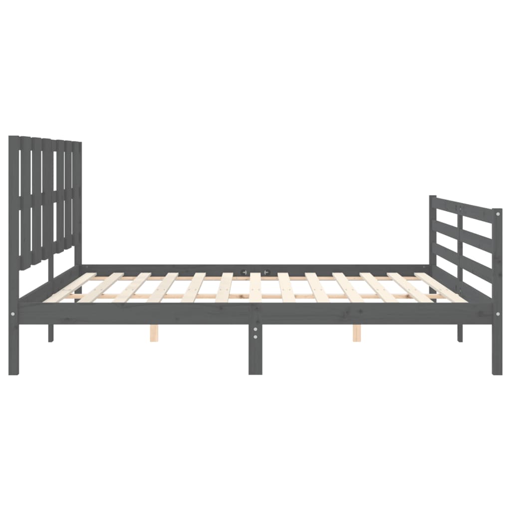 Estrutura de cama com cabeceira 200x200 cm madeira maciça cinza