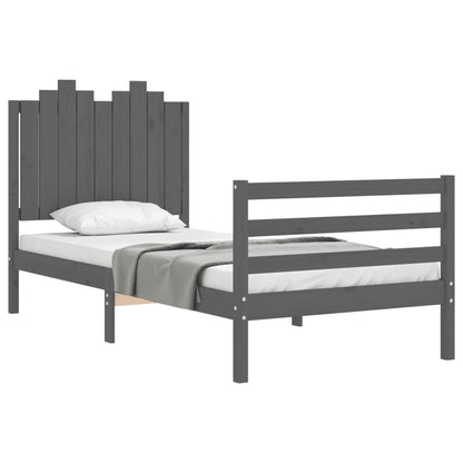 Estrutura de cama com cabeceira 90x200 cm madeira maciça cinza