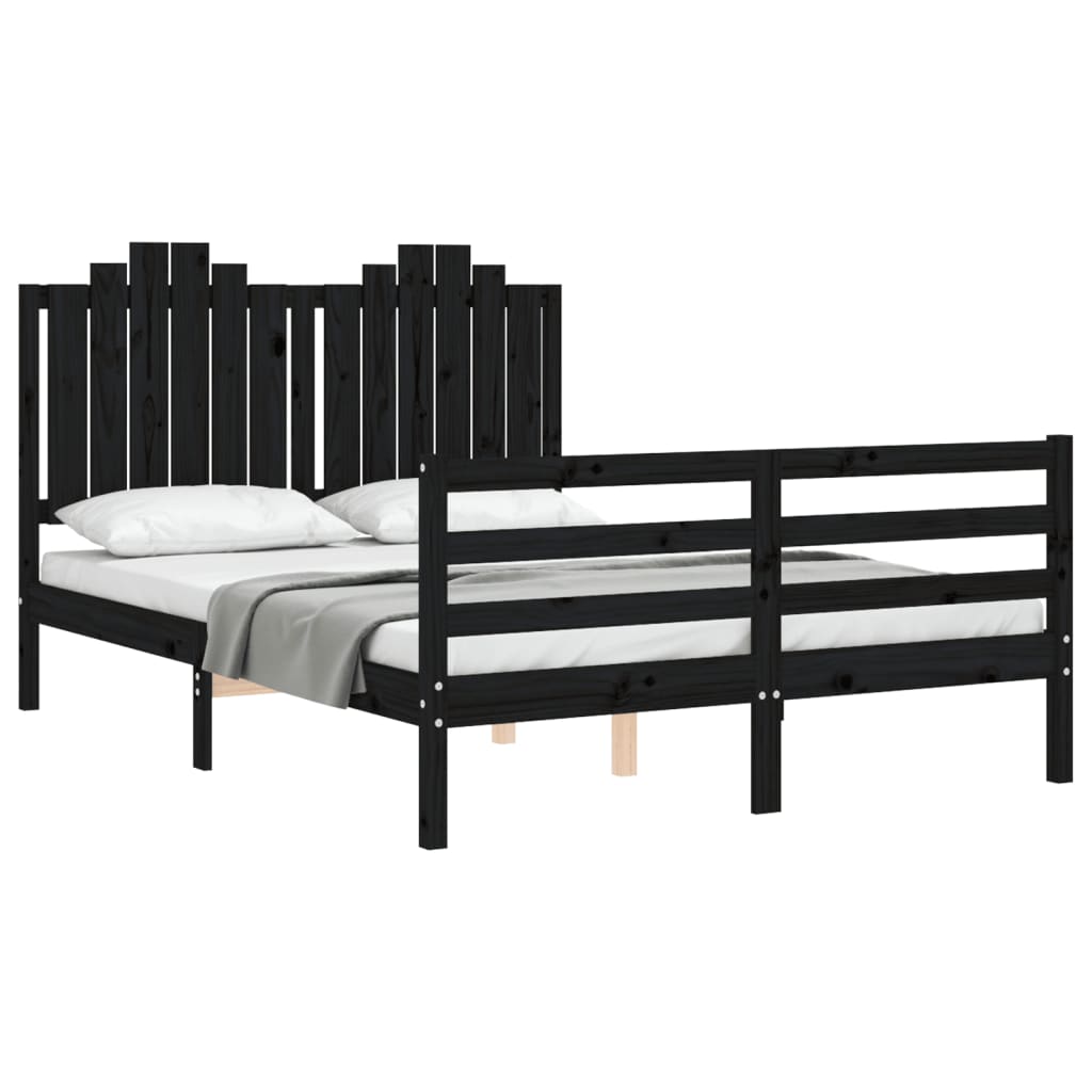 Estrutura de cama com cabeceira 140x200 cm madeira maciça preto