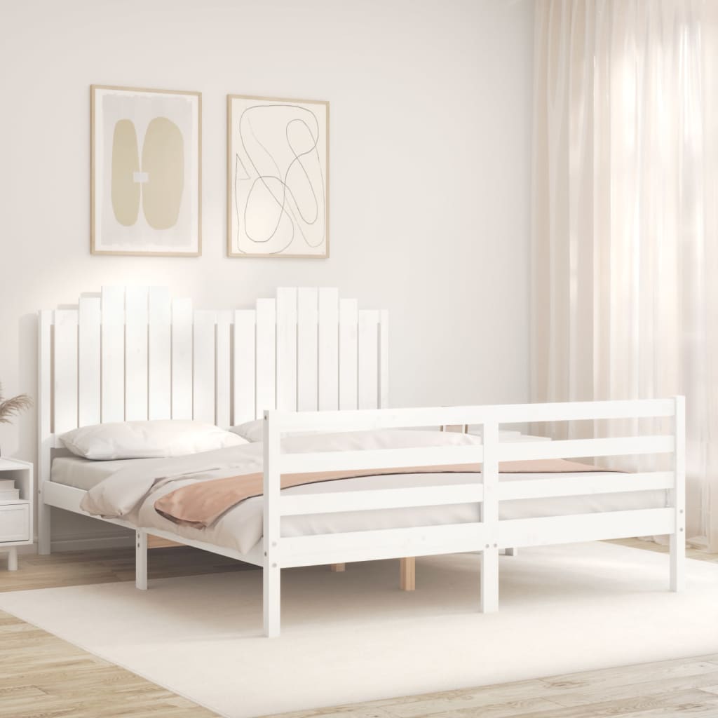 Estrutura de cama King Size com cabeceira madeira maciça branco