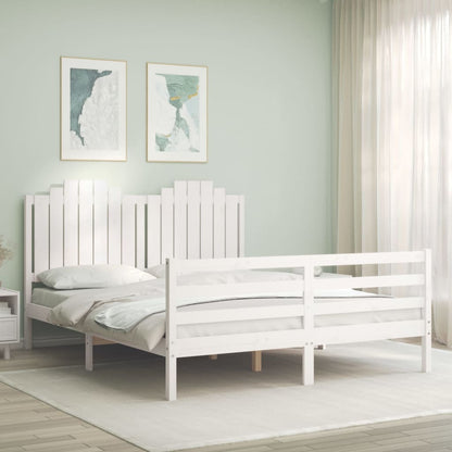 Estrutura de cama King Size com cabeceira madeira maciça branco