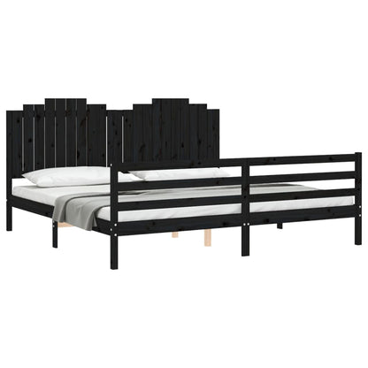 Estrutura de cama com cabeceira 200x200 cm madeira maciça preto