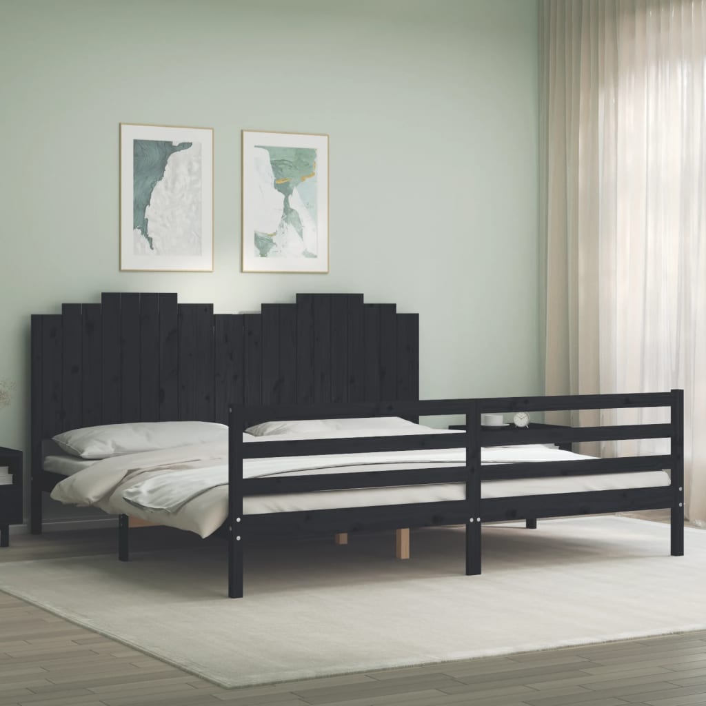 Estrutura de cama com cabeceira 200x200 cm madeira maciça preto