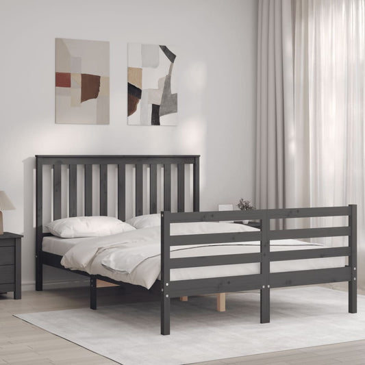 Estrutura de cama com cabeceira 140x190 cm madeira maciça cinza