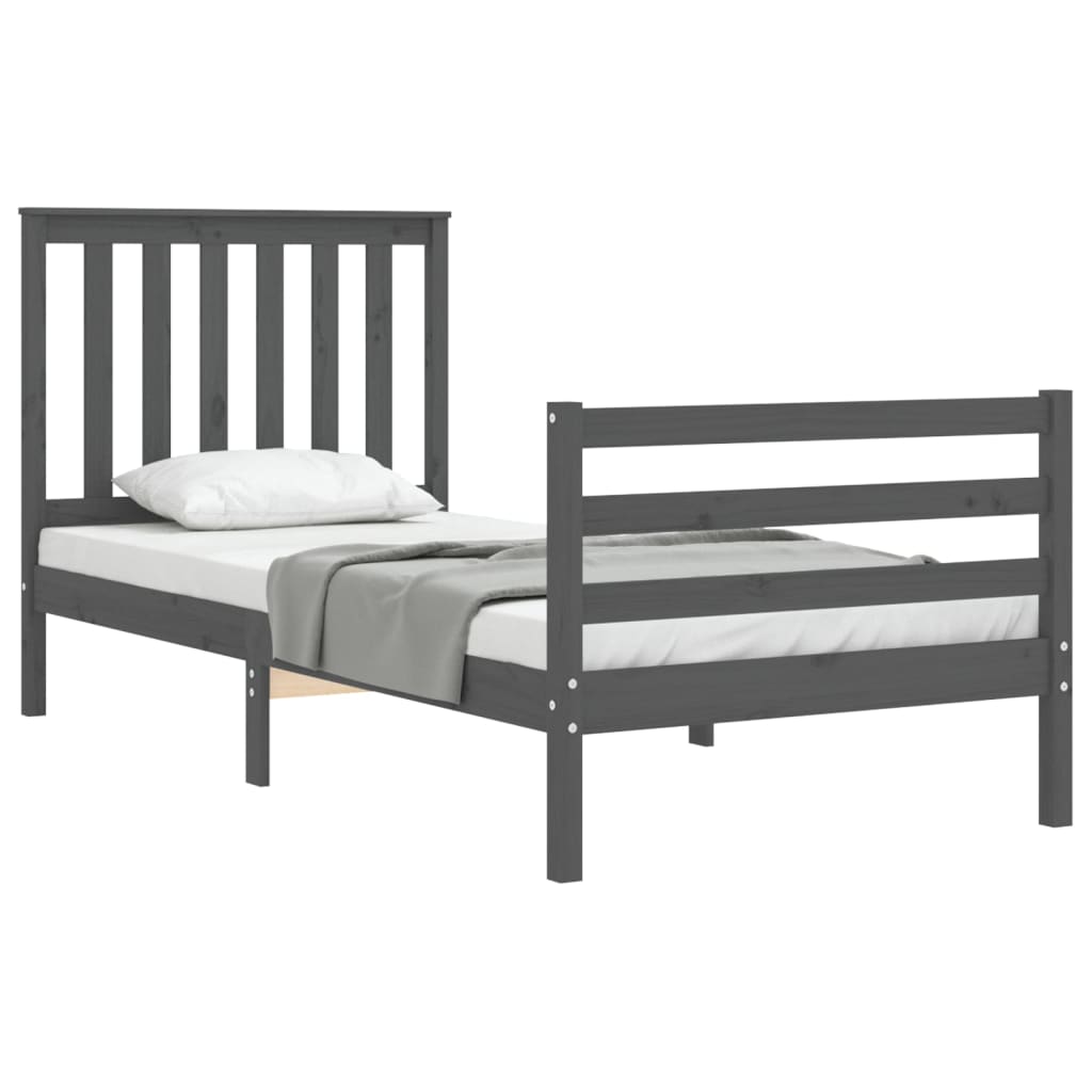 Estrutura de cama com cabeceira 90x200 cm madeira maciça cinza