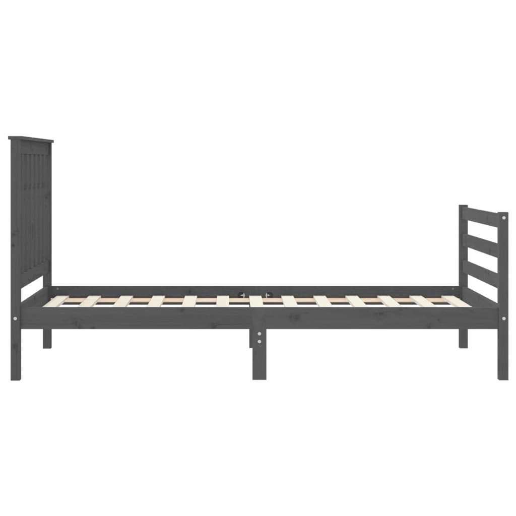 Estrutura de cama com cabeceira 90x200 cm madeira maciça cinza